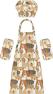 AIXIWAWA Kids Apron Chef Hat Set, Child Kitchen Bib Aprons Adjustable for Cooking Baking Painting (Cartoon Dogs)