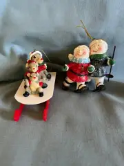 North Star Ornaments Sledding Mice Snowmen Buddy Set of 2 NWT