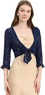 [Allegra K] Women's Elegant Ruffled Sleeve Tie Front Lace Bolero Shrug Top