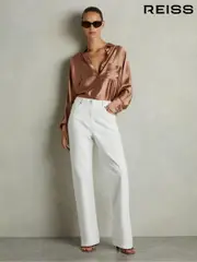Reiss Taupe Claude Silk Satin Grown On Sleeve Shirt (E57278) | $395