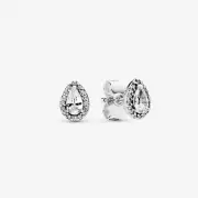 100% Genuine Pandora Silver Sparkling Teardrop Halo Stud Earrings ~296252CZ