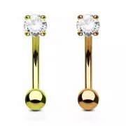 2 Pc Gold, Rose Gold Curve Barbell Eyebrow Ring Lip Rook Daith Snug Piercing 16G