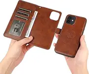 GoshukunTech for iPhone 12 mini Case,for iPhone 12 mini Phone Cover [2 in 1 Wallet Leather Case] Detachable Magnetic Flip Cover with Card Slots,Wrist Strap-Brown