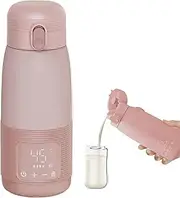 Portable Bottle Warmer, 500 ml Bottle Warmer Baby On The Go Precise Temperature Control 37 to 55 Degrees Adjustable for Travel Night Feeding (Pink)