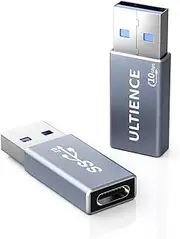 [10Gbps on Both Sides] Upgraded USB A to USB C Adapter, 2-Pack USB Male to USB C Female Adapter, 60W Type C Port to USB 3.2 Converter, Compatible with Apple/iPhone/Car/Samsung
