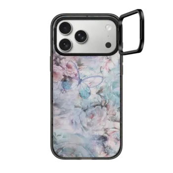 iPhone 17 Pro Max Impact Ring Stand Case MagSafe Compatible Shabby vintage pastel pink teal floral butterfly