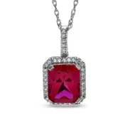 Emerald-Cut Lab-Created Ruby and White Sapphire Drop Pendant in Sterling Silver