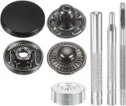 uxcell 24Set Leather Snaps Fasteners Kit 17mm Dia Brass Press-Stud Cap Button 2.76" Length Metal Snap Buttons with 4 Install Tools for Coat Bag Leather Marine Boat Canvas, Matte Black