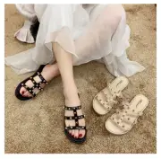 Women's Summer Fashion Solid Color Rivet Slippers Flat Slippers Shoes