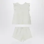 [Il Gufo] Two-piece white set with floral embroidery 12 M White