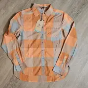 NWT prAna Wildsee Plaid Top Size XS Copper Snap Front Orange Blue PLEASE READ