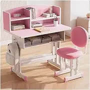 Kids Desk and Chair Set, Children School Writing Desk,Children's Study Desk Height Adjustable with Bookshelf and Hook, for Home School Kids Writing Reading Drawing Studying(Pink)