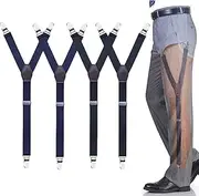 [ZANZER] 4Pcs Y-Style Adjustable Soft Elastic Shirt Stays for Men/Women with Non-Slip Locking Clamps, Military/Professional Use & Sock Garters