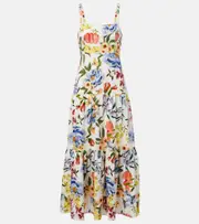 [Farm Rio] Farm Rio Floral linen-blend midi dress AU 10 multicoloured