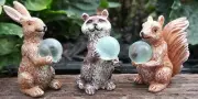 Wildlife Gazing Balls set/3 Rabbit Raccoon Squirrel WS 2079 Miniature Garden