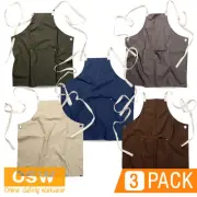 3 X TRENDY CAFE KITCHEN CROSS BACK CANVAS APRONS - NAVY/BLACK/NATURAL/GREY/BROWN