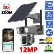 Solar Power 4G WIFI Security Camera 12MP 10X Zoom 4K Cam PIR Auto Tracking PTZ