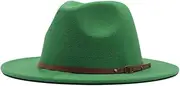 [lingding] Fedora Buckle Wide Classic Hat Floppy Wool Panama Womens Hat Belt Baseball Caps Leek Hat Green, Green, One Size