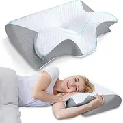 HOMCA Cervical Neck Pillow for Neck Pain Relief, 2 in 1 Ergonomic Orthopedic Bed Pillow for Sleeping, Memory Foam Pillows for Side, Back & Stomach Sleepers with Removable Pillowcase (Gray)