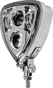 FATECIM Triangle Motorcycle LED Headlight Motorbike Hi/Lo Beam Headlamp Bottom Mount Head Light Lamp Clear Lens Universal for Harley Kawasaki Honda Yamaha Suzuki Chopper Cafe Racer Bobber Chrome