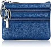 [YIAGUN] Women's Genuine Leather Coin Purse Mini Pouch Change Wallet with Keychain, Blue