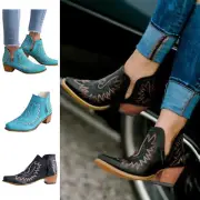 Women's Cuban High Heel Denim Shoes Chelsea Ankle Boots Retro Round Head