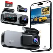 3 Channel 4K Dash Cam Front and Rear Inside, Built-in 5G WiFi, 4K+1080P+1080P...