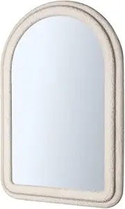 Furb Arch Wall Mirror, White Hallway Mirror, Fabric Frame, Decorative Entryway Mirror, 60x90cm