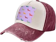 [YANYU] Cute Dachshound Dogs Print Fashion Washed Distressed Baseball Cap Vintage Adjustable Hat with Classic Brim