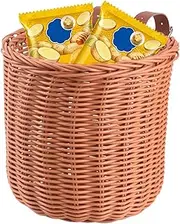 Kids Bike Basket - Imitated Rattan Bike Storage Basket | Rattan Bicycles Basket | Kids Bike Basket | Large Capacity Hand-Woven PU Straps Vintage Storage | Boys Girls Front Bike Storage Basket