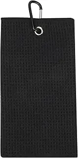 Grcfumo 1 Pc Golfing Towel, Magnetic Golf Towel, Waffle Design Sporting Wipe Sweat Absorption Cleaning Pure Cotton Strap Hook (Black)