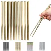 10 Pairs Reusable Chopsticks, Titanium Gold Plating Stainless Steel Metal Cho...