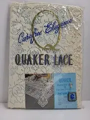 Vtg Quaker Lace Elegant Embassy Natural 70" Round Tablecloth Made USA NEW NOS