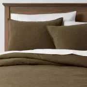 3pc King Space Dyed Cotton Linen Duvet Cover & Sham Set Olive