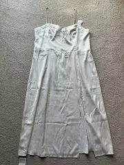ABERCROMBIE & Fitch A&F Cream White Satin Slip MIDI Dress Sundress High Slit XL
