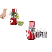 Rotary Cheese Grater Shredder Vegetable Mandoline Slicer with Handle and 3 Drum Blade-Red