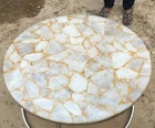 36"Round White Quartz Coffee Table Console Bar Healing Crystal Stone Garden Deco