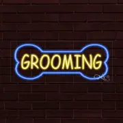 NEW "GROOMING" w/BONE BORDER 30x12x1 INCH LED FLEX WINDOW/WALL INDOOR SIGN 30939