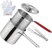 1 set Kitchen Fry Pot Deep Frying Basket Food Cooking Pot Mesh Fryer Basket with Fried Wire Baskets Deepen Milk Pan with Basket for Chip Fried Chicken