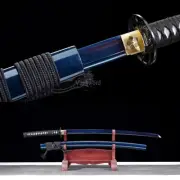 Japanese Katana T10 Steel Clay Tempered Samurai Sword Full Tang Blue Blade Sharp