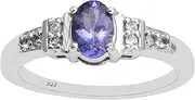 [MOONEYE] Tanzanite Stone Oval Cut White Topaz 925 Silver Ring