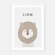 Galrie Charming Minimalist Lion Art Print for Kids' Room Decoration, White Frame, A4 21 x 30cm (8 x 12inch)