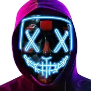 Halloween LED Neon Stitches Purge Mask EL Wire Light Up Scary Masks for Men Women Kids LED Mask With 4 Lighting Mods For Festival Cosplay Masquerade Parties,Carnival