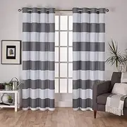 Exclusive Home Surfside Cabana Stripe Cotton-Rich Grommet Top Light Filtering Curtain Panel Pair, 54"x96", Black Pearl