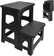 2 Step Stool Foldable, Folding Step Stool Chair with 8" & 17" Dual Heights, 300 lbs. Load, Non-Slip Steps Ladder Collapsible Stools for Adults Kids, Step Stool for Kitchen, Bathroom, RV, Bedroom