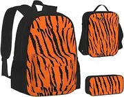 [ERCgad] Orange Tiger Leopard Print Canvas 3-In-1 School Bags Set Backpack Lunch Bag Pencil Case Combo For Men Women, Black, One Size