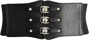 [Generic] Women Vintage Leather Elastic Waist Belt Wide Belts with Metal Buckle Fashion Corset Cincher Belt
