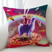 Cool Crazy Art Outer Space Cat Riding on Llama Unicorn Cushion Cover