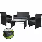 Rattan Furniture Outdoor Lounge Setting Wicker Dining Set w/Storage Cover Black