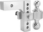 Adjustable Trailer Hitch, 6 Inch Drop Hitch Ball Mount 12500LBS Capacity Stainless Steel for 2in Heavy Truck GTW Traction Hook Receiver (Silver Plated)